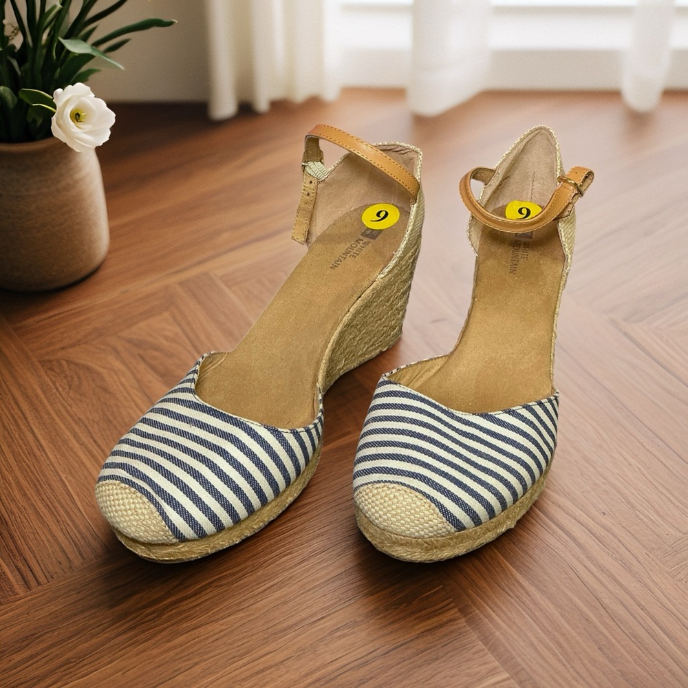 White Mountain Navy and Cream Espadrille Wedges